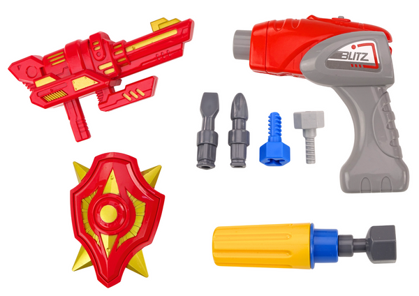 Schraubender Roboter, Waffe, Bohrer, Schraubenzieher, Lichter, Ton, Türkis