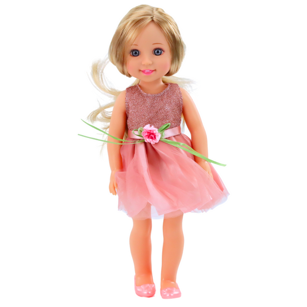 Doll in a Dress with a Bow, Long Hair, Pink, Comb, 38cm