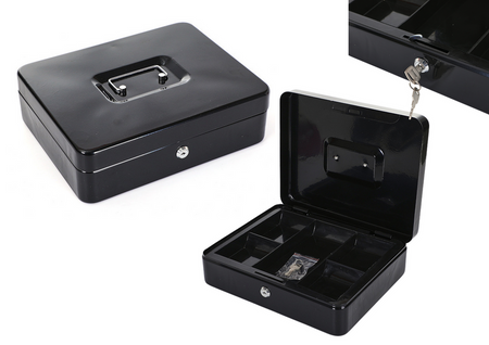 Cash Box Metal With Compartments 2 Keys Black