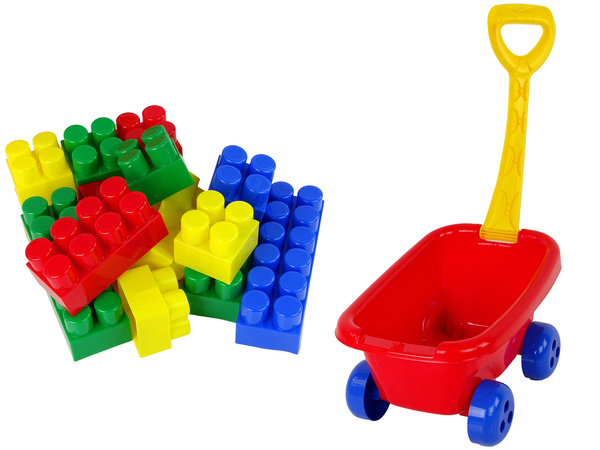 Nachziehbarer Wagen mit bunten K3-Blöcken Rot