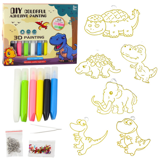 DIY Creative Set Stained Glass Keychains Dinosaurs Markers 6 pcs.