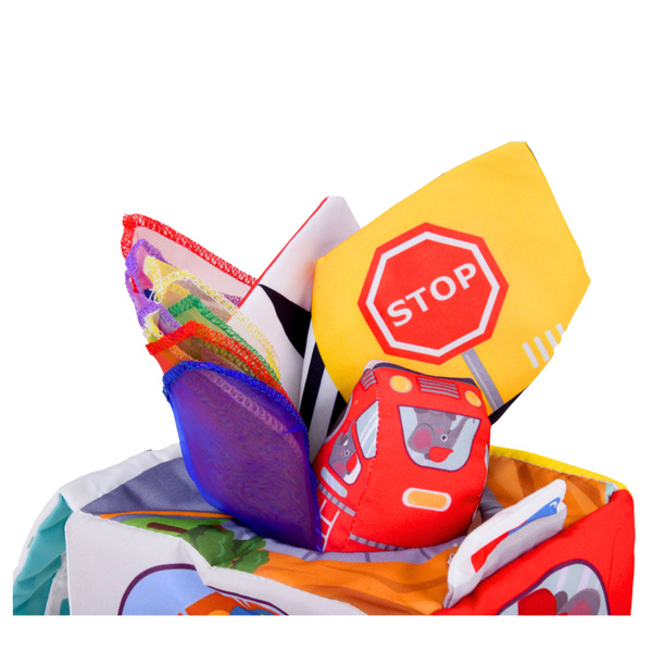 Weicher Sinneswürfel mit Spiegelautos und Verkehrsschildern für Kleinkinder