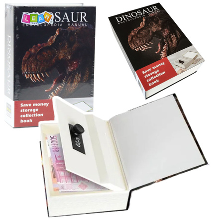 Book HiBuch verstecktes Sparschwein Safe Code Dinosaurier schwarz