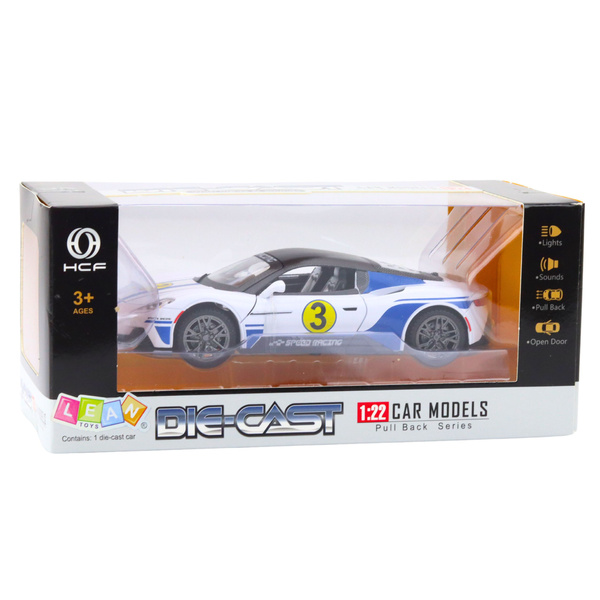 Metal Sports Car Lights Sounds Drive White 1:22