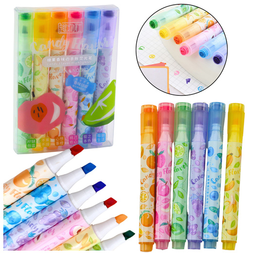Highlighters In Pen Fruit Stamps Colored Scented 6 Pcs