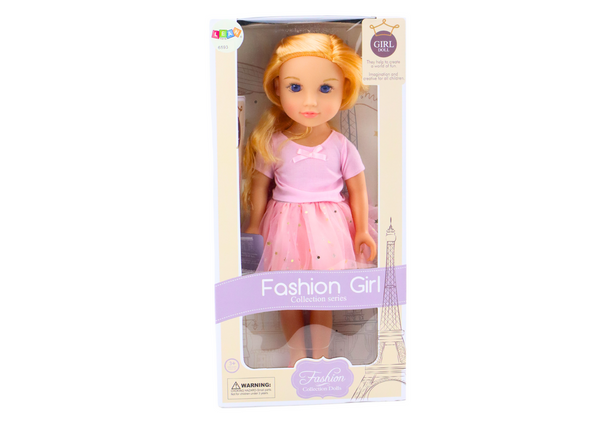 Puppe in einem Kleid mit Tüll, rosa, blondes Haar,