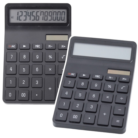 Office School Calculator 12-Digit LCD Display Solar Black