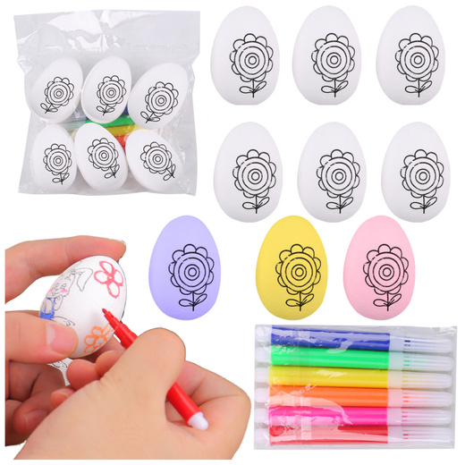 Easter Styrofoam Eggs For Painting Markers Flower Pattern C 6pcs