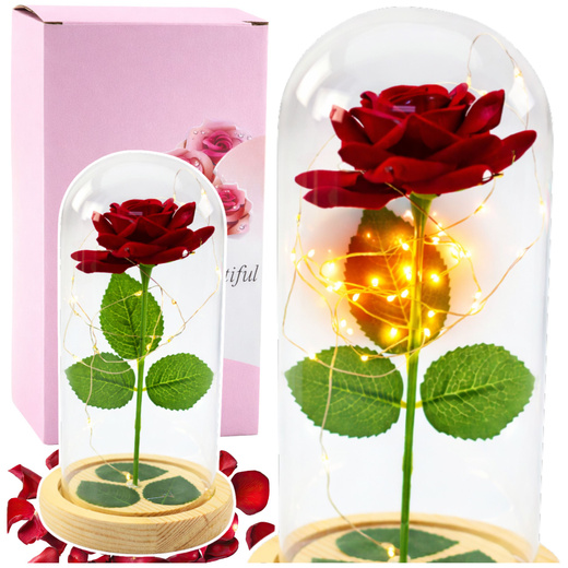 Eternal Rose In Glass Dome LED Lighting Red 21x11cm
