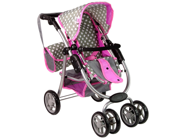 Baby Doll Stroller 2-in-1 Carrycot Bag Pink Stars