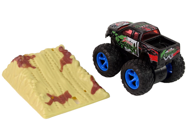 Resorak Monster Truck Pull Back Antrieb Gummireifen Metallkarosserie + Entfaltende Rampe