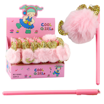 Gel Pen with Pink Pompom Cap and Blue Ink 17cm 0.5mm