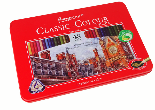 Set of 48 Art Crayons Metal Container