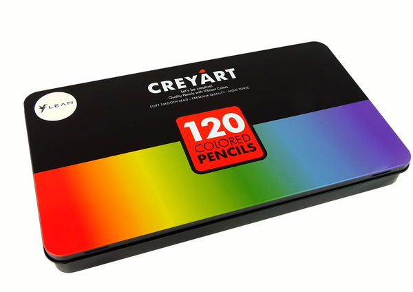 Set of 120 Art Crayons Metal Container