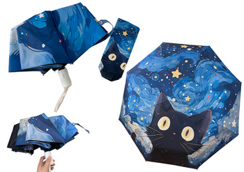 Automatic Umbrella Rainproof Sunproof Cat Blue