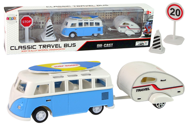 Blue Bus with Caravan Set of Vehicles