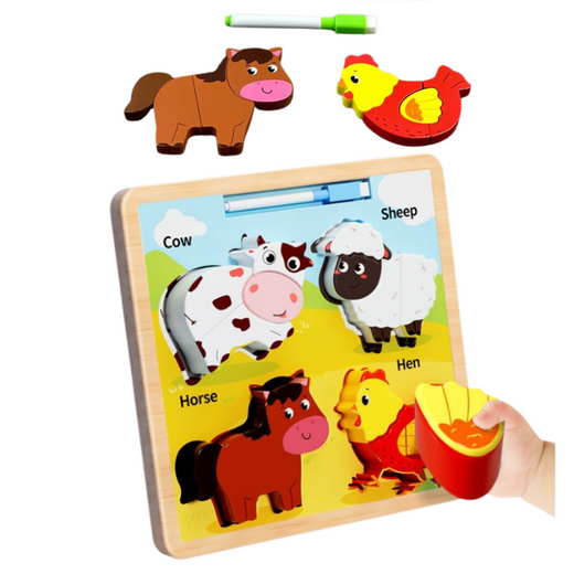 Puzzle Board 2in1 Wooden Educational Pets Marker