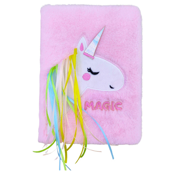 Plüschfell-Notizbuch, liniertes Notizbuch mit Einhorn-Mähne, bunt, A5