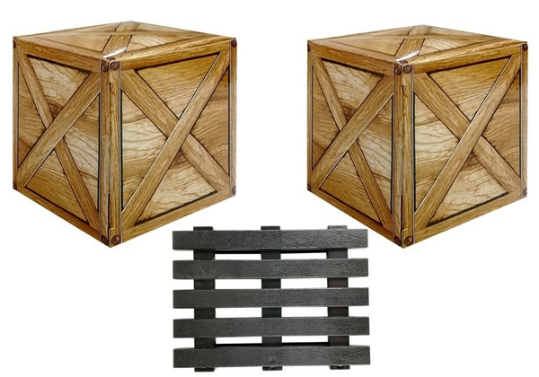 Gabelstapler mit Paletten und Kisten