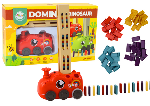 Red Dinosaur Battery Operated Car Arranging Colorful Dominoes 4 Colors of Blocks