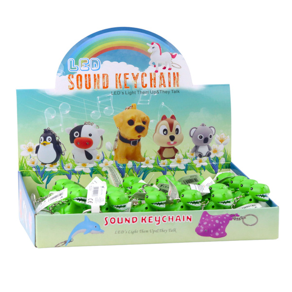 Dinosaur Backpack Keychain LED Flashlight Sounds Green