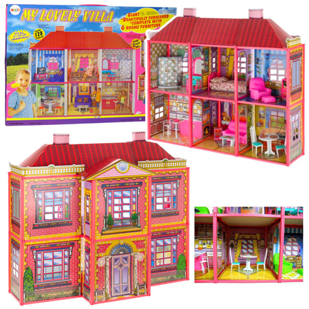 Villa Large Dollhouse 6 Rooms Furniture Accessories 128 pcs.