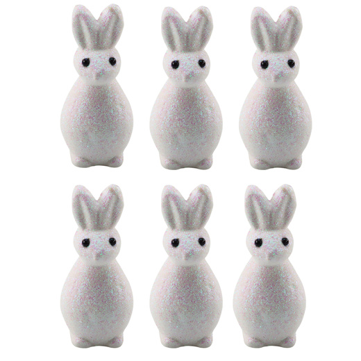 Styrofoam Easter Bunnies Glitter Decorative White 6pcs