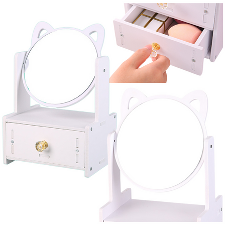 Mini Dressing Table Makeup Mirror Drawer Ears Wooden White