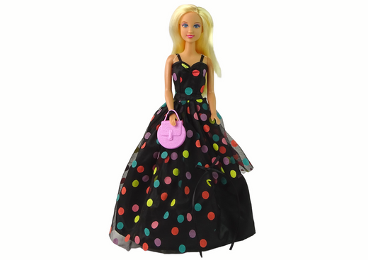 Lucy Doll, Schwarzes gepunktetes Kleid, lang