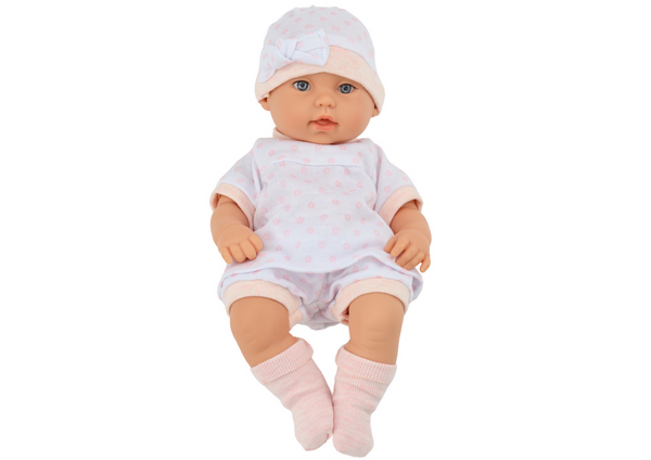 Baby Doll in White Pajamas, Hat, Blanket, Cushion