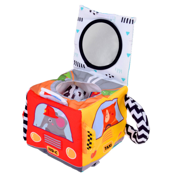 Soft Sensory Cube with Mirror Cars and Road Signs for Toddlers