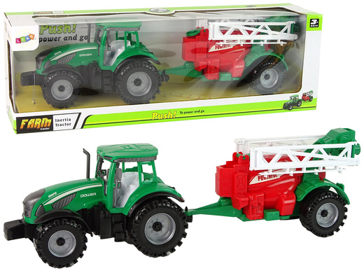 Green Farm Tractor with Red and Green Sprayer Fricative Drive   
