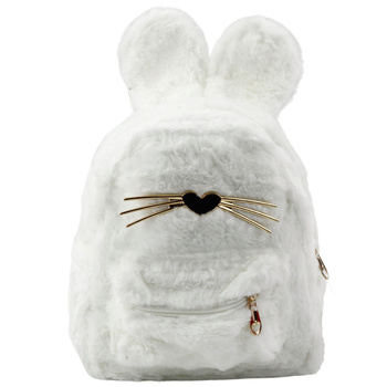 Children's Backpack Furry Plush Rabbit Ears Nose Whiskers White 3L 22cm