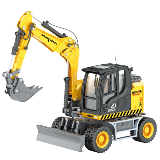 Wheel Excavator With Bulldozer Metal Huina Yellow 1:50