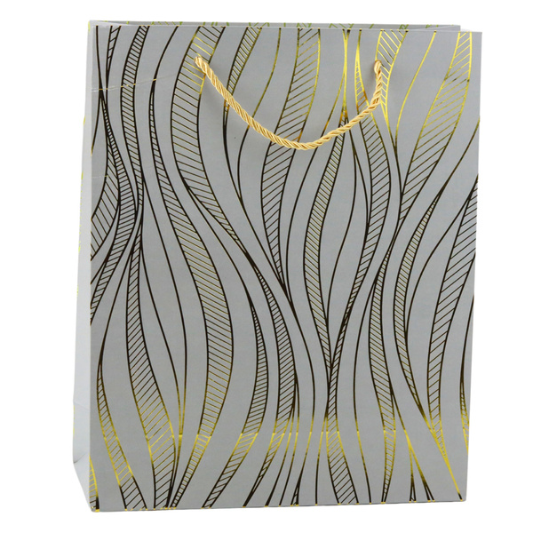 Papier-Geschenktüte Wellenlinien Gold 32 x 26 x 12 cm