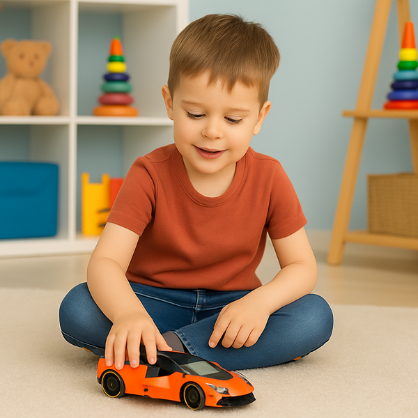 Sportwagen mit Rückziehmechanismus, Metallorange, Maßstab 1:43