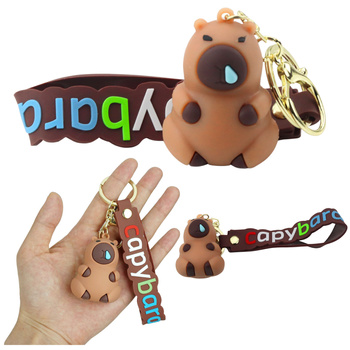 Keychain Capybara Figurine Brown Pendant Carabiner Ring