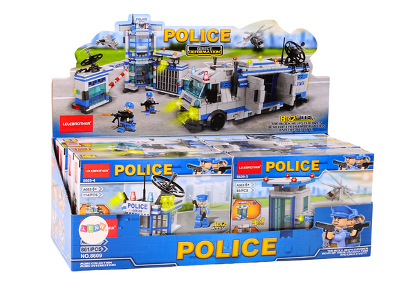 Police Boat Plane Helicopter Construction Bricks Blue MIX