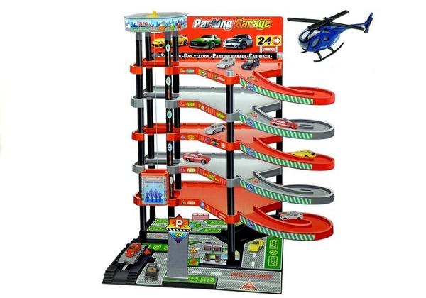 Parkplatz mit 5 Etagen Autos Hubschrauber Verkehrsschilder Spielzeugparkhaus Set