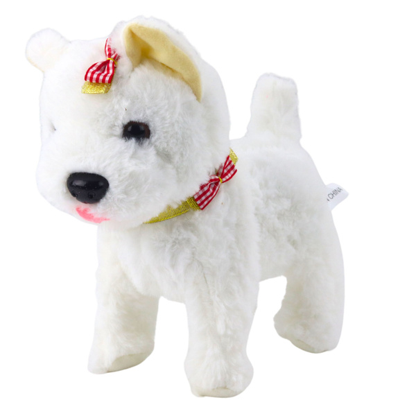 Interactive Dog with Bows on a Leash Walks and Barks White