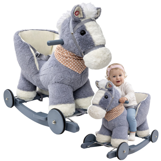 Schaukelpferd zum Draufsitzen, 2-in-1-Esel-Schaukelpferd für Kleinkinder, Grau