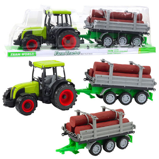 Green Agricultural Tractor with Trailer for Logs 47cm 