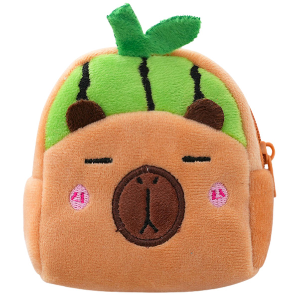 Plush Wallet with Keychain Capybara Watermelon Green 9.5 x 8 cm