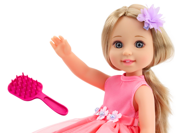 Puppe Langes Haar Rosa Kleid Haarnadelbürste 38cm