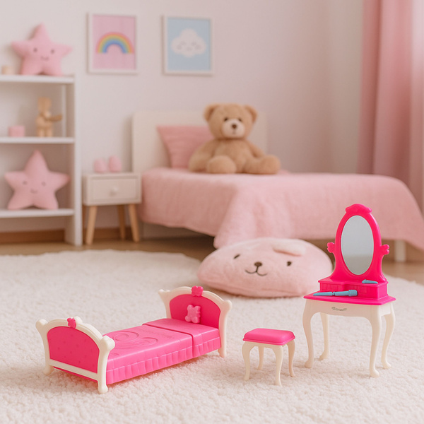 Doll's Bedroom Set Dressing Table Chair Bed