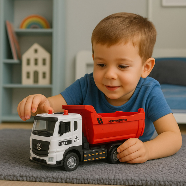 LKW-Kipper mit Metallkabine, beweglicher Ladefläche, Beleuchtung und Geräuschen