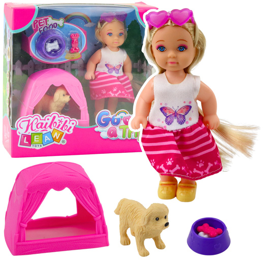 Mini-Puppenset mit Hund, Zelt und Zubehör