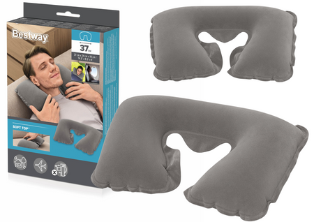 Inflatable Travel Pillow 46 x 28 cm Croissant Gray Bestway 67006