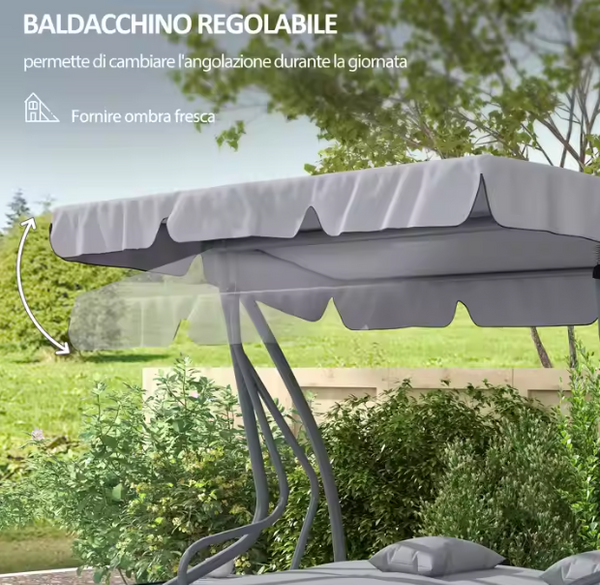 Four-person Garden Swing Rocking Chair Freestanding Canopy Gray