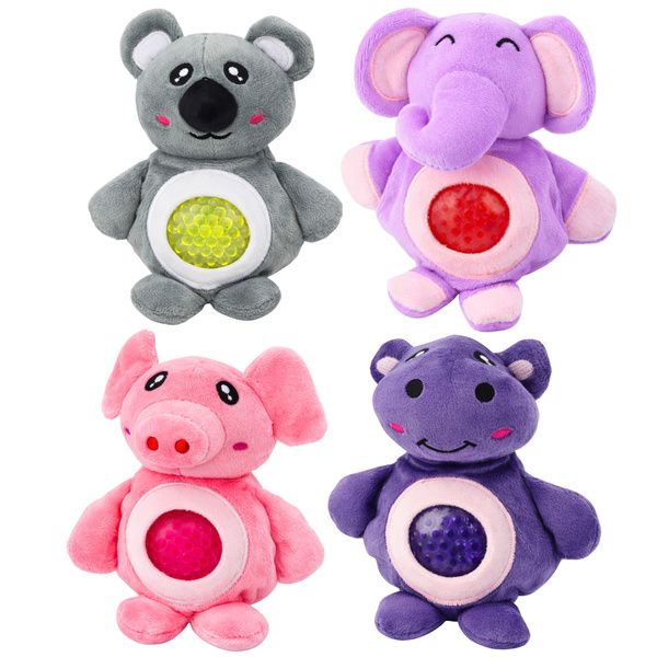 Plüschtier zum Drücken, Kneten und Quetschen mit Wasserbällen, Elefant und Schwein, 15 cm